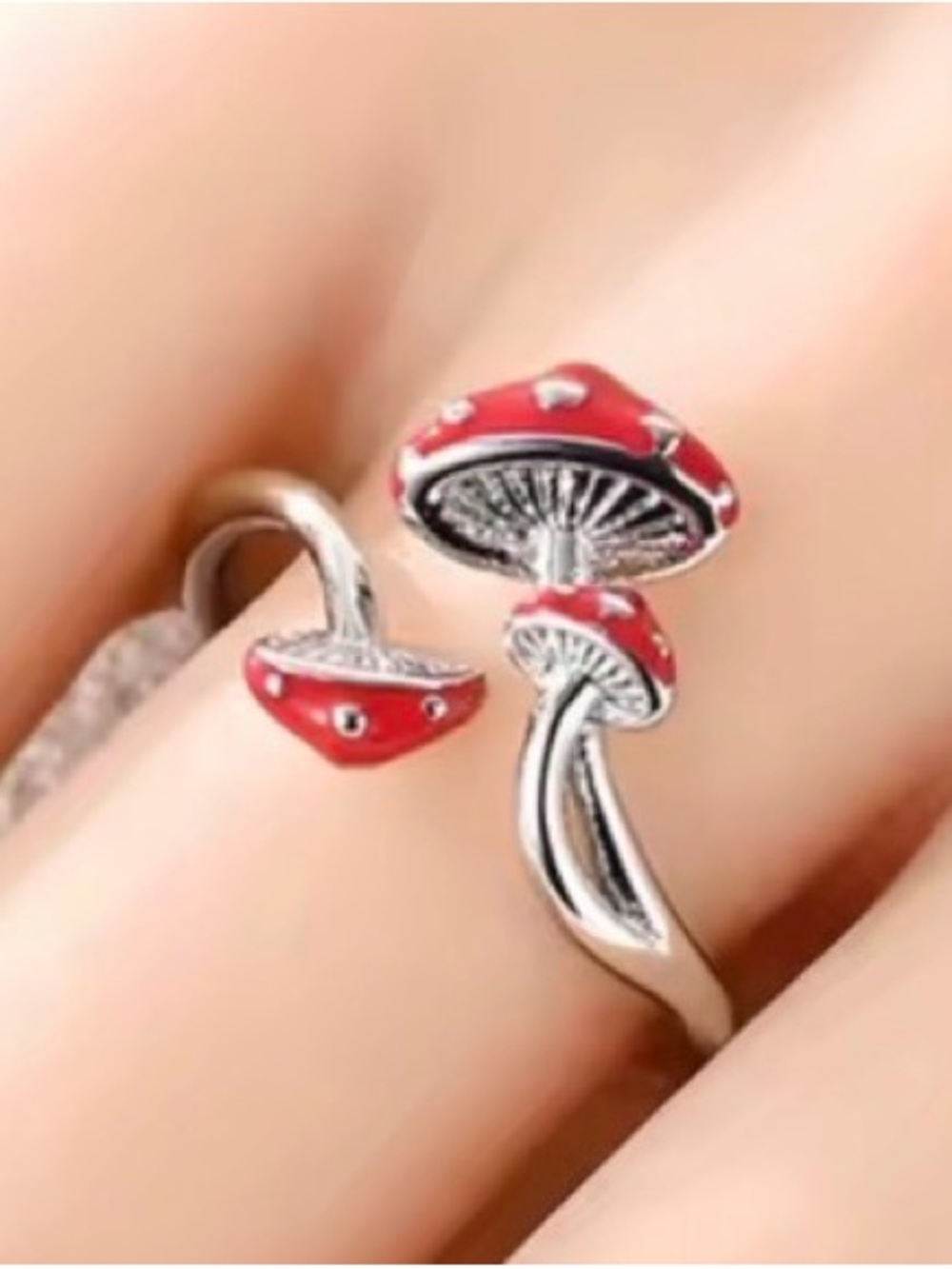 Rare Italian Luxury Jewelry 925 Sterling Silver Red Mushroom Ring One Size NWOT